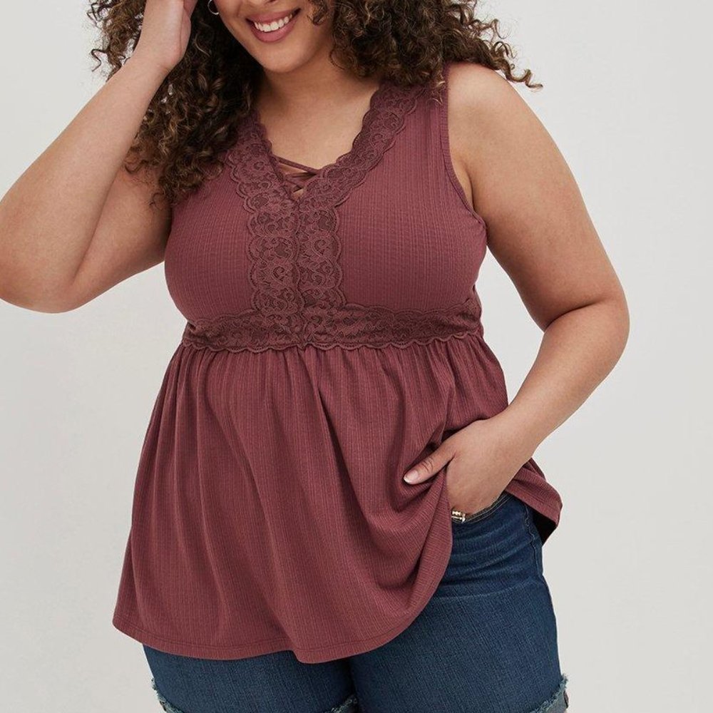 NWT Torrid Babydoll Textured Lace Up Tank